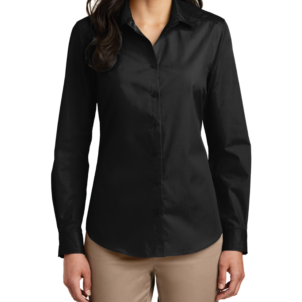 Poplin Shirt Long Sleeve - BLACK - Female Cut - Port Authority