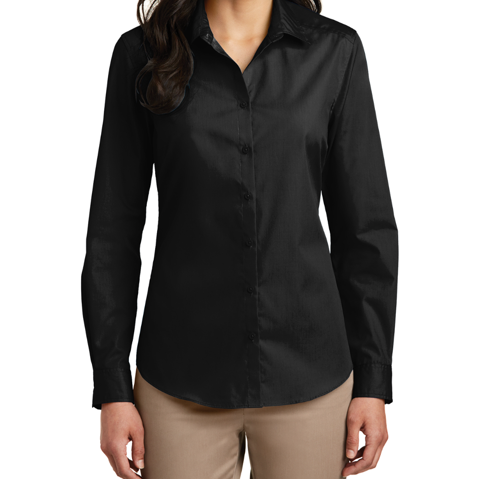 Poplin Shirt Long Sleeve  - BLACK - Female Cut - Port Authority